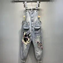 Большие размеры 3XL! весенне-осенние новые модные джинсы женские свободные джинсовые комбинезоны с блестками