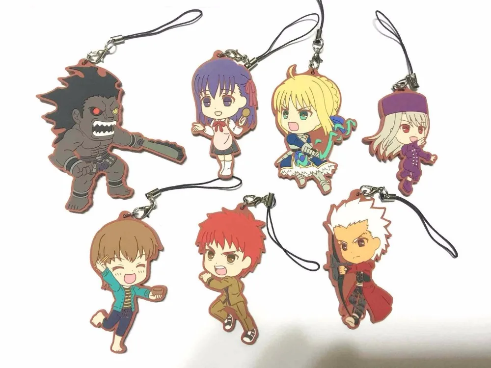 G361 7pcslot Original Japanese anime figure Fate Stay Night rubber Silicone sweet smell mobile phone charms keychain strap