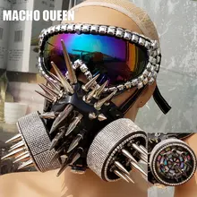 Голографические стримпанк очки сжигающий человек аксессуары Спайк противогаз костюм модный сценический шоу летний фестивальный рейв наряды