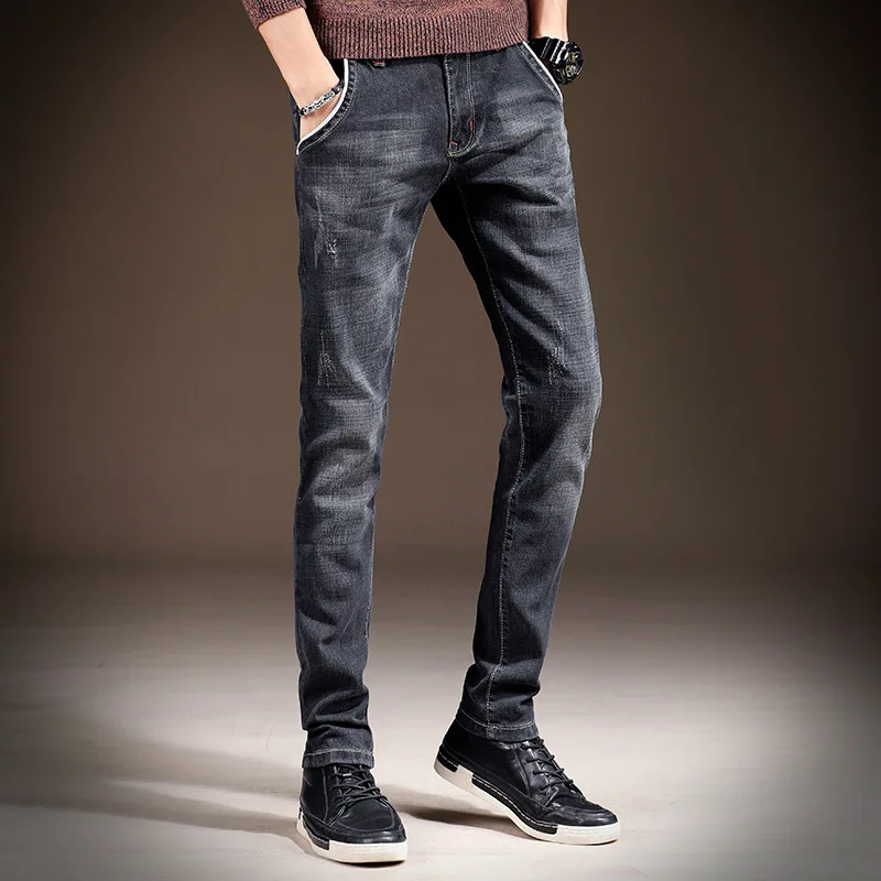 Mens Skinny Jeans 2019 New Classic Solid Casual Designer Straight Dark Blue & Blue Stretch Denim Pencil Trouers Mens Skinny Jeans 2019 New Classic Solid Casual Designer Straight Dark Blue & Blue Stretch Denim Pencil Trouers