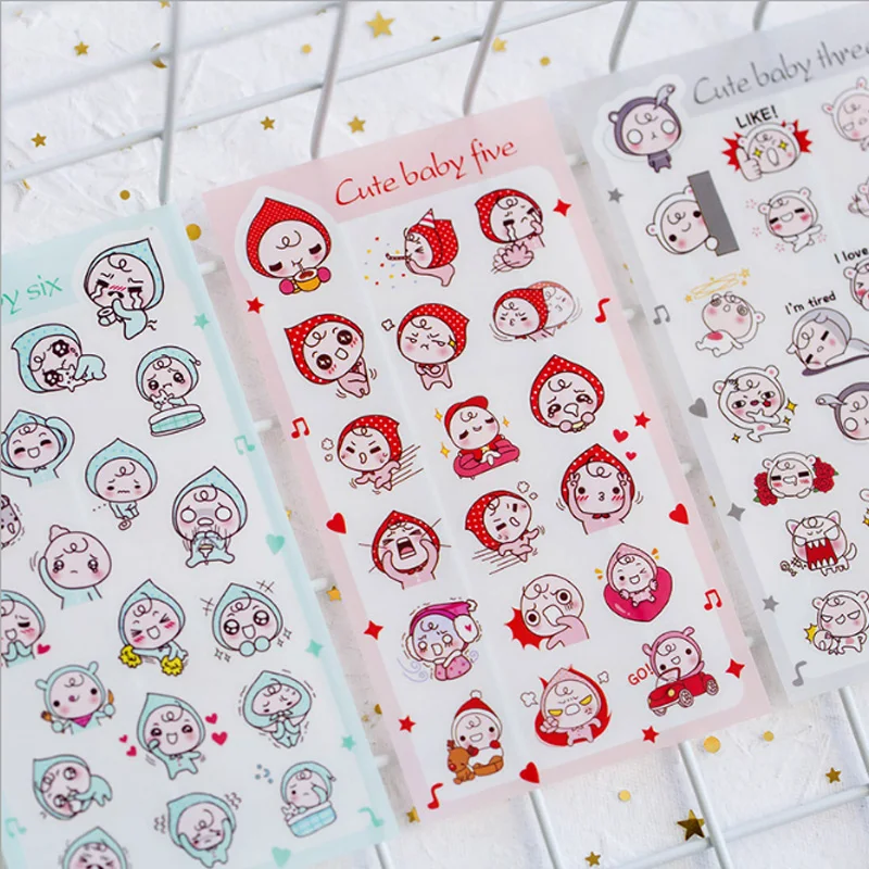 

6Pcs/box Pink cartoon pvc Decoration DIY Scrapbook Notebook Album seal Sticker Stationery Kawaii Girl Sticker