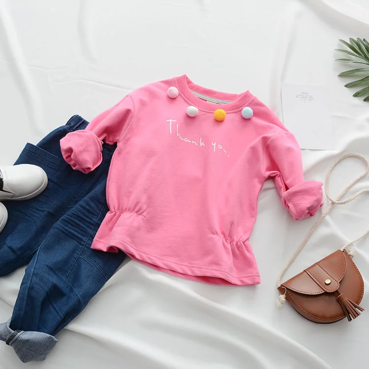 Children Sweatshirt Autumn Girls Shirt Long Sleeve T-shirt For Girls Fashion Colorful Pompoms Kids Clothes Brands Baby Girl Tops (12)