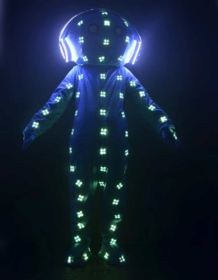 RGB красочные светодиодные костюмы робот для мужчин сценическое шоу светящийся светильник костюмы dj носит наряды шлем большая кукольная одежда светящийся бар
