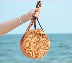 2018 круглая соломенная сумка женская летняя ротанговая сумка ручной работы тканая пляжная сумка через плечо сумка круглый Богемия сумка