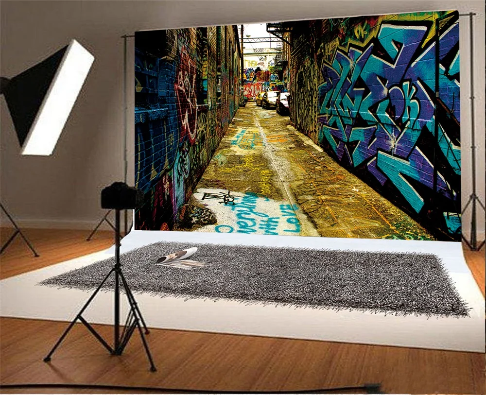 Laeacco Graffiti Brick Wall Alley Scene Photography Backgrounds Customized  Digital Photographic Backdrops For Photo Studio