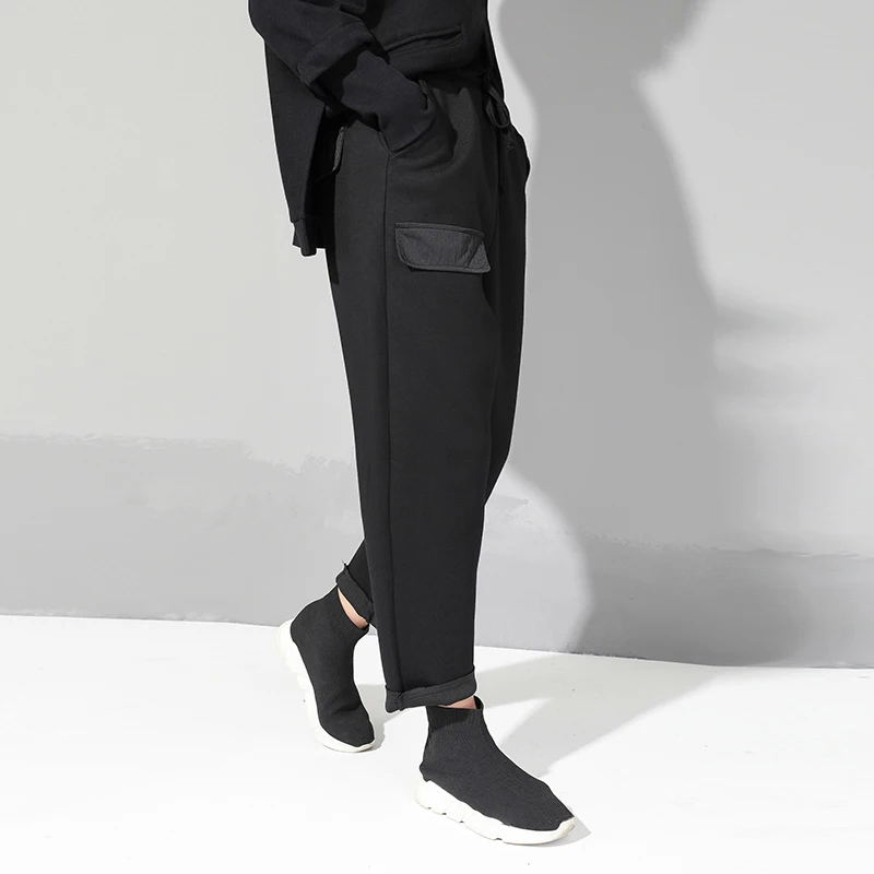 [EAM] новые осенние зимние свободные штаны-шаровары с высокой эластичной талией и карманами, женские модные брюки JX5080