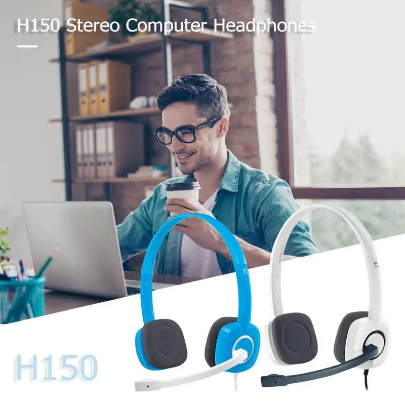 Logitech H150 3,5 мм стерео Шум-отменить наушники ноутбук/ПК гарнитура вращающийся микрофон Регулируемый головной убор ручной работы полный стерео