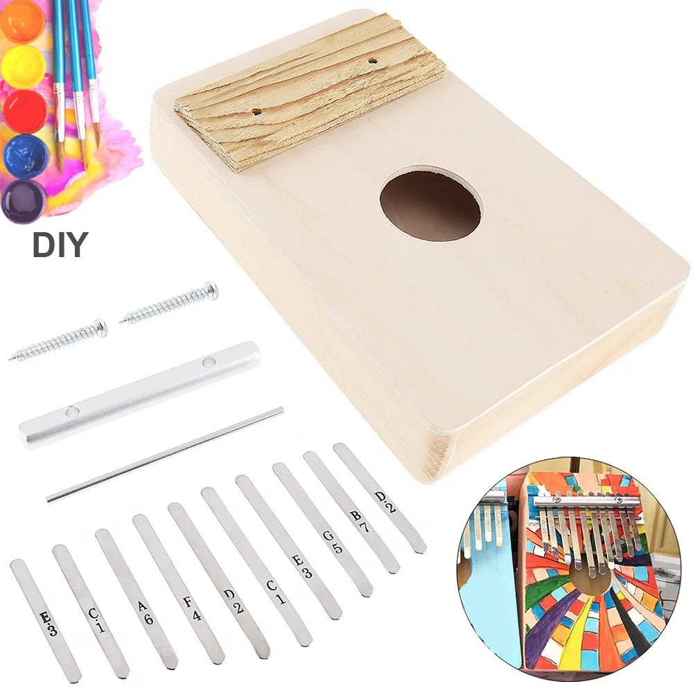 Simple and Fun 10 Keys Kalimba Handwork DIY Kit Basswood Finger Thumb