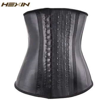 

HEXIN 100% Rubber Latex Waist Trainer Big Hooks Steel Boned Waist Trainer Corset Black Body Shaper Underbust Fajas Shapewear
