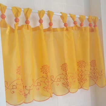 

1pcs Ins Modernl Style Half Curtain With Embroidery & Beads Yellow White Tube Curtain Valance For Storage Kitchen Cafe Window