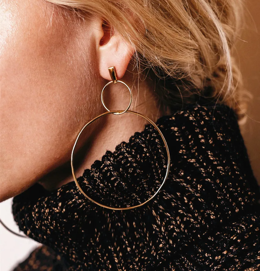 

round circle golden silver color geometric pendants drop earrings for women personality simple dangle earring wholesale e0214