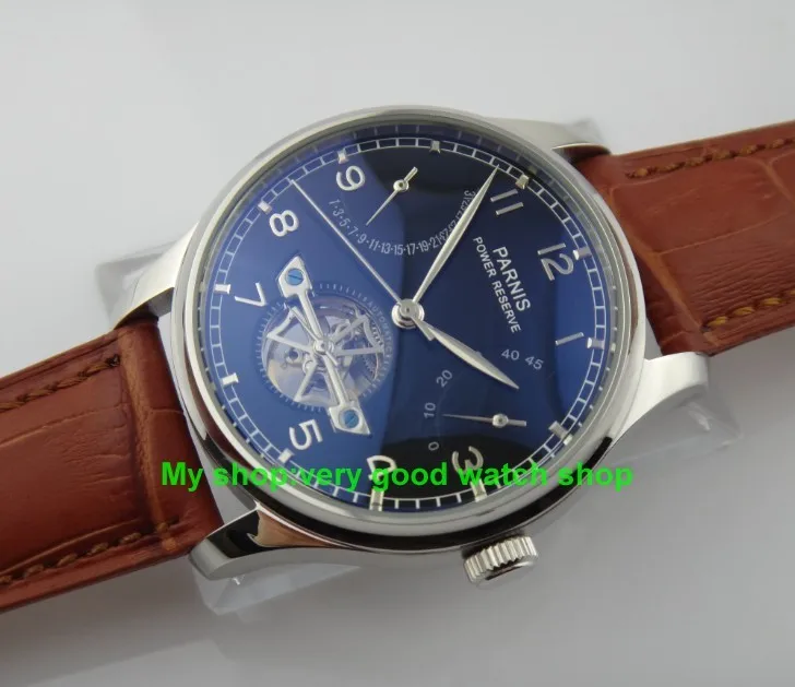 

PARNIS 43mm black dial Automatic Self-Wind movement power reserve men's watch Mechanical Wristwatches wholesale 56a