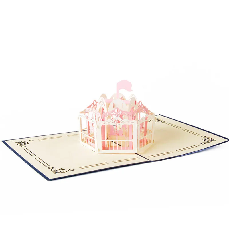  3D Laser Cut Handmade Carving Merry-go-round Whirligig Shape Paper Invitation Greeting Card PostCar - 32793791312