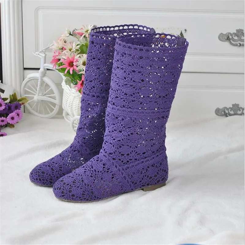 Femininas de Malha Botas de Malha de Fundo Botas de Renda Primavera e Outono Sapatos com Calçados Oca para Primavera e Outono Botas Plano Tubo Alto Baixo Femininas Respiráveis 2021 - 36 oca para primavera e outono, malha de