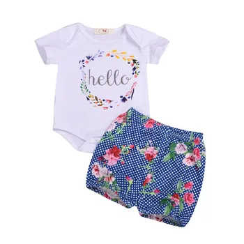 

Summer Baby Girl Clothes Casual Letter Print Short Sleeve Cotton Romper Tops Baby Floral Shorts Outfits Set