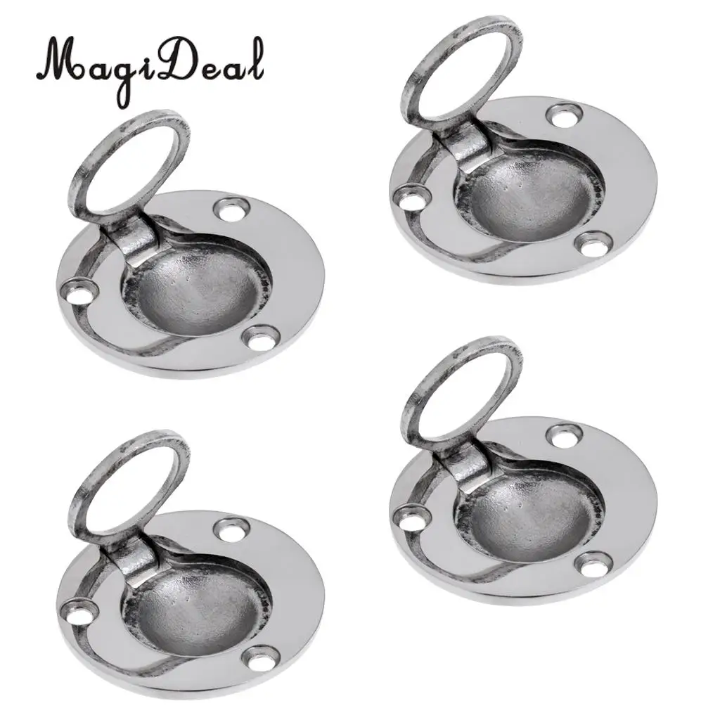 4 Pieces Boat Marine Stainless Steel Round Flush Mount Lift Lifting Ring Deck Hatch Pull Handle 49mm for Water Sports Accessory