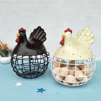 

Egg Fruit Ceramic Storage Basket with Lid Large Capacity Mesh Metal Holder Kitchen Supplies Hen Ornament Organizer Container