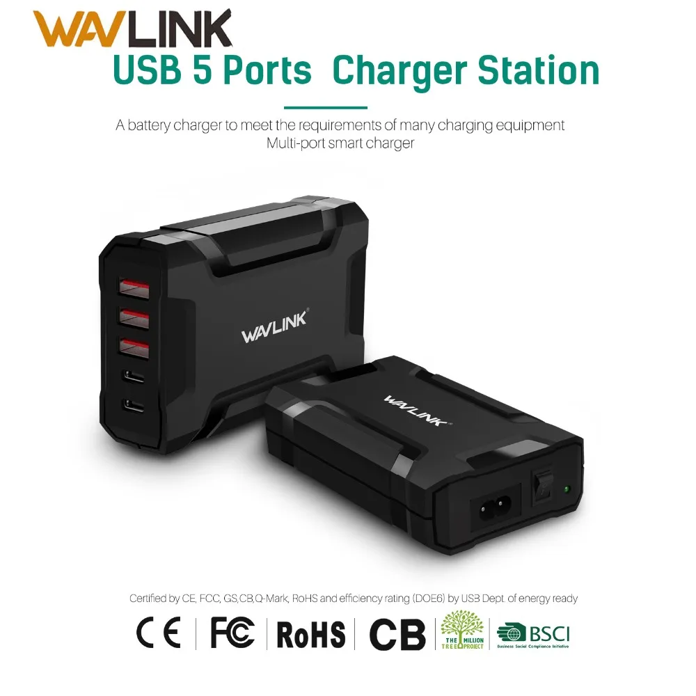

5 Port 45W/9A Desktop Charging Station USB C USB Wall Charger with power adapter for mobile phone USB 3.0 Travel Charger US plug