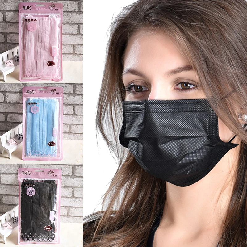 

ELECOOL 10pcs Multi-color Fog-proof Dust-proof 3 Layer Disposable Mouth Mask Nonwovens Cloth Ear Loop Style Mask Face Care