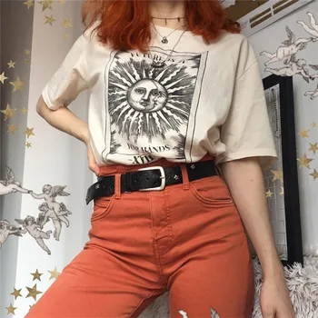 

Grunge Tshirt Women Futrue Is In Your Hands Vintage Tee Cotton Loose Casual T-shirt Beige Summer Hipster Outfit