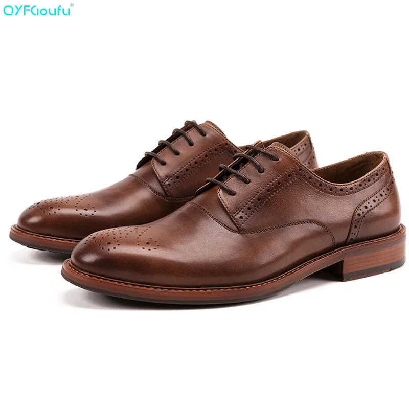 

Vintage Round Toe Men's Oxford Shoe Genuine Cow Leather Lace Up Formal Shoes High Quality Fashion Mens Dress Shoes