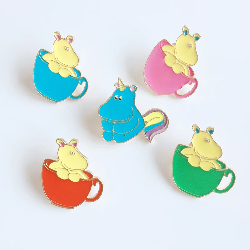 

Teacup Hippo Badge Pin Cute Cartoon Hippo Coffee Cup Metal Enamel Brooch Child Trendy Costume Backpack Hat Jewelry Accessories
