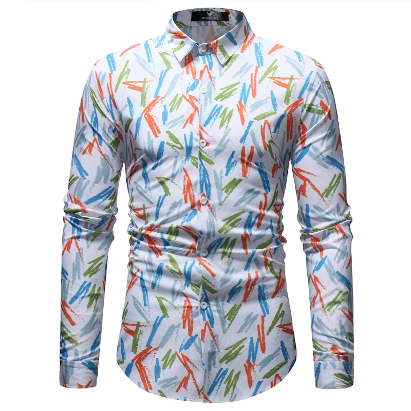 Men Print Dress Shirts 201 New Fashion Autumn Long Sleeve Cotton Print