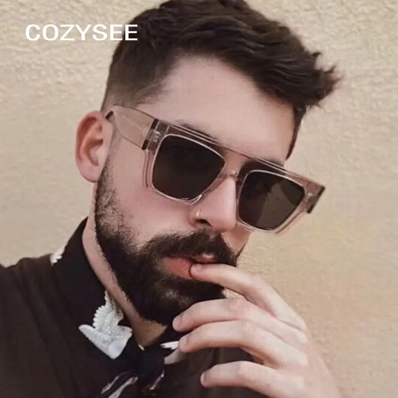 

New Flat Top Sun Glasses Oversized Goggles Mens Square Sunglasses Women Fashion Famous Brand Rivet Black Eyewear Gafas de sol