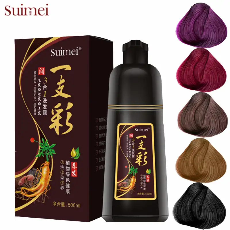 500ml Natural Organic Ginseng Hair Dye Shampoo Make Hair Soft Shiny Brown Purple And Black Dry Hair Color Product No Side Effect Hair Color Aliexpress
