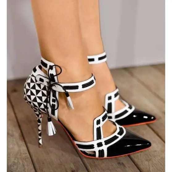 

Women Pointed Toe Lace Up Ankle Strap High Heels Pumps Shoes Lady Sexy Party Bandage Pu Leather Stilettos Shoes Plus Size 34-43