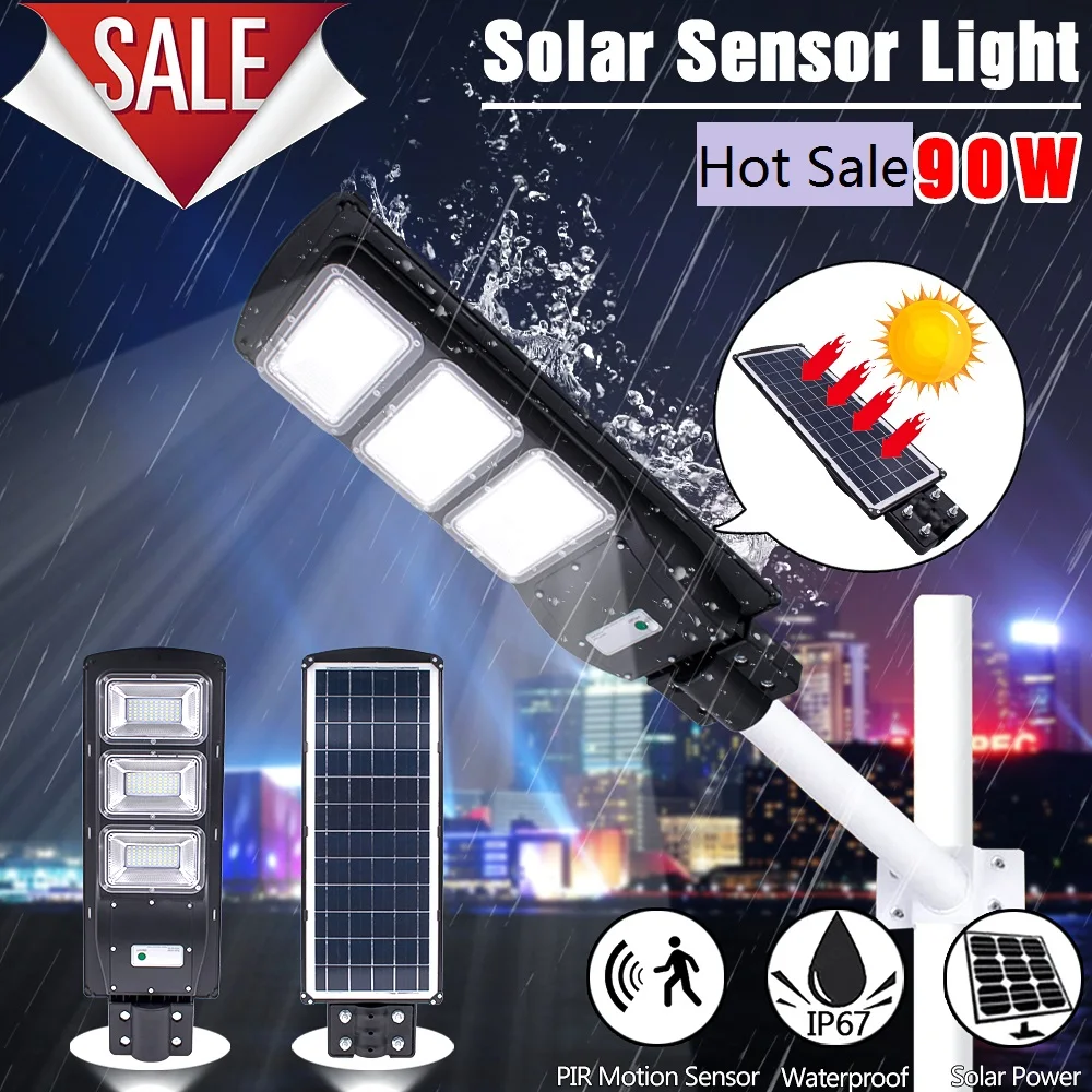 90W Solar Led-straatverlichting Radar Inductie PIRMotion Sensor Outdoor Wandlamp 180led 2835smd Waterdichte IP67