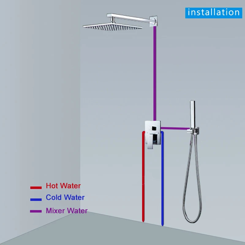 Chrome Bathroom Shower Faucet Set 12/16 inch Rainfall Bathroom Shower Tap Hot And Cold Mixer With Handshower Rotate Bath Spout