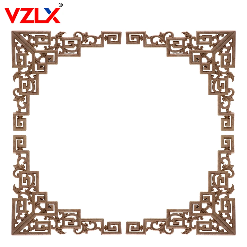 

VZLX China Wood Vintage Wooden Carved Corner Onlay Furniture Wall Decor Unpainted Frame Applique Home Decoration Accessories