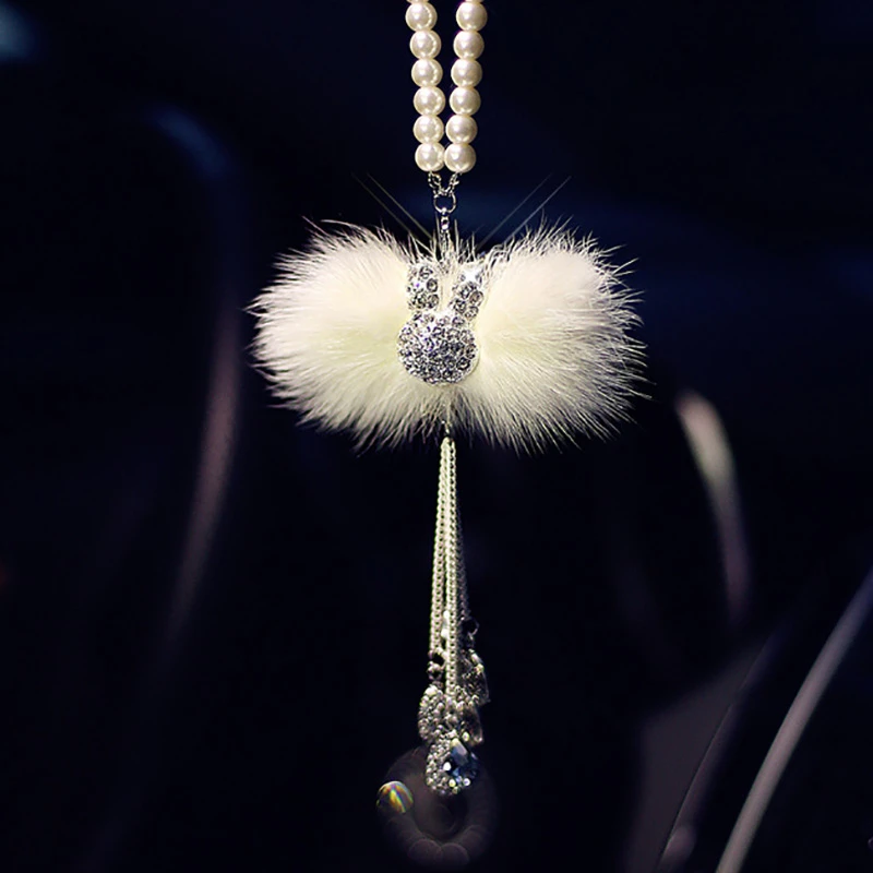 Bling Crystal Car Pendant Lucky Hanging Car Pendant with 2 Pieces Push to Start Button Decor Rhinestone Car Accessories Bling Ring Stickers for Car Auto Vehicles SUV 