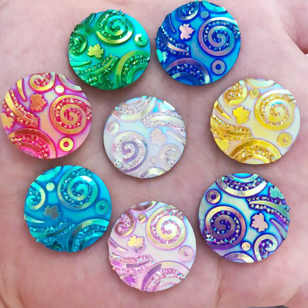 New 10 Pcs 20mm shiny AB resin round Flatback Rhinestone wedding buttons DIY