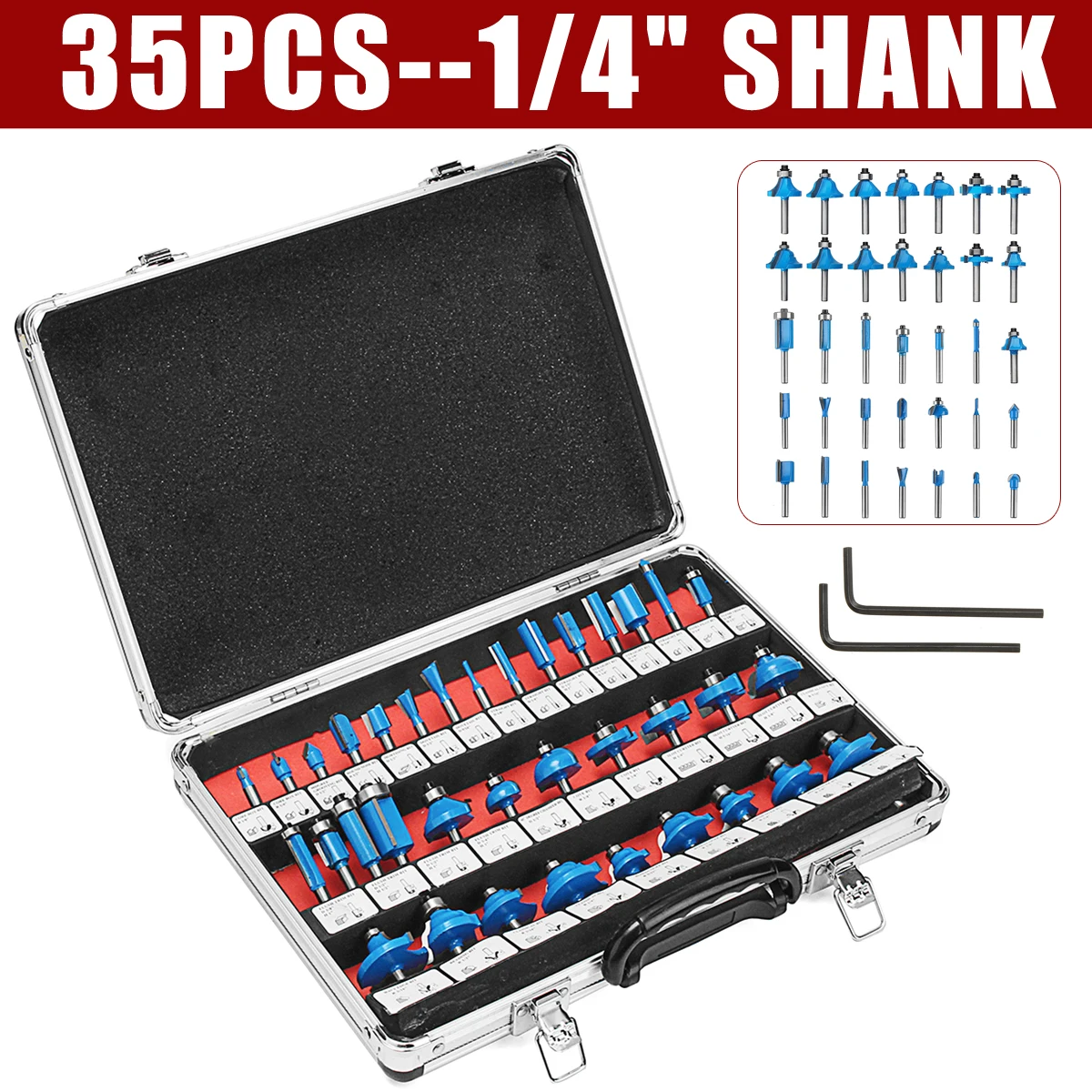 

Wolike 35Pcs 1/4" Shank Tungsten Carbide Router Bit Set Professional Tungsten Carbide Router Woodworking Milling Cutter