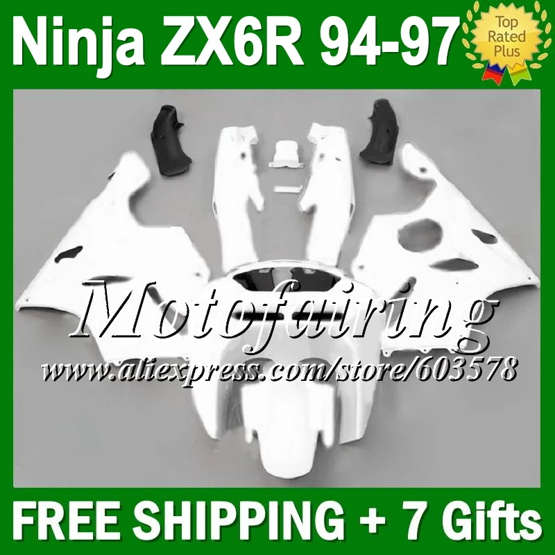 

7gifts+Gloss white Body For KAWASAKI NINJA ZX6R 94-97 94 95 96 97 CL23 ZX636 ALL White ZX 6R 636 ZX-6R 1994 1995 1996 1997 Fair
