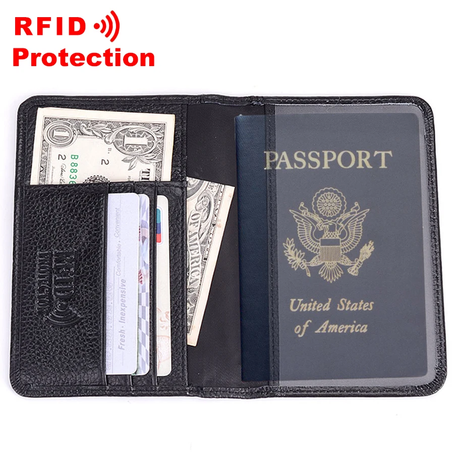 Подлинная кожаный паспорт кошелек RFID защиты кредитных держатель для карт