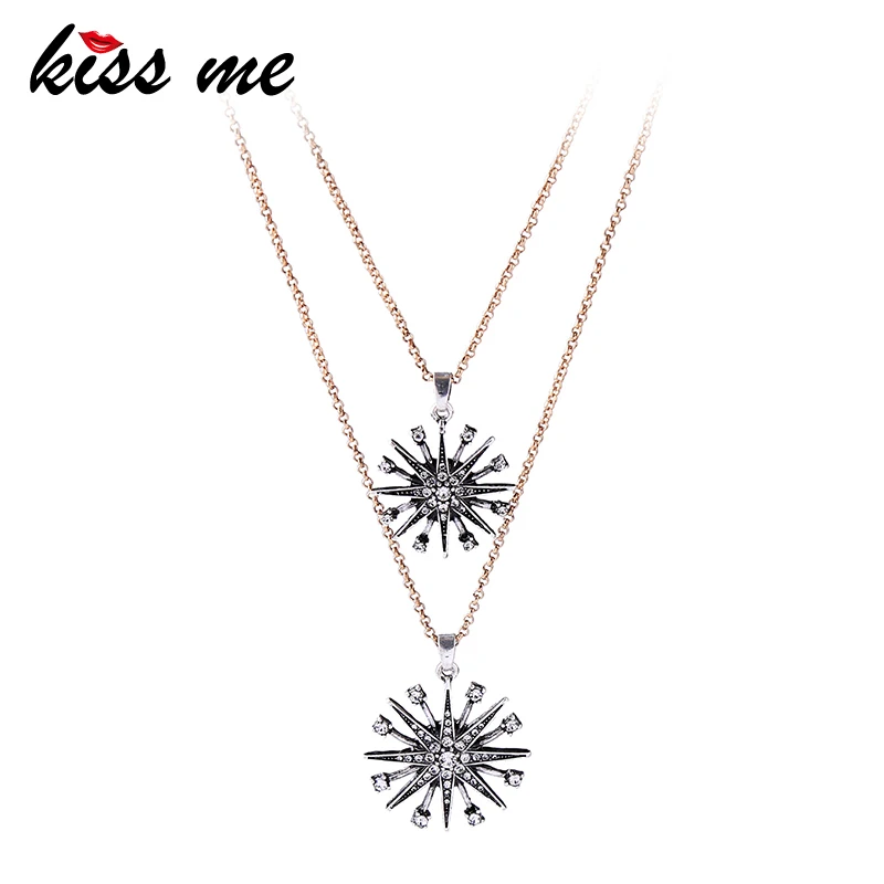 

KISS ME Charming Crystal Star Snowflake Pendant Necklace 2018 Popular Alloy Chain Layered Necklace Brand Jewelry