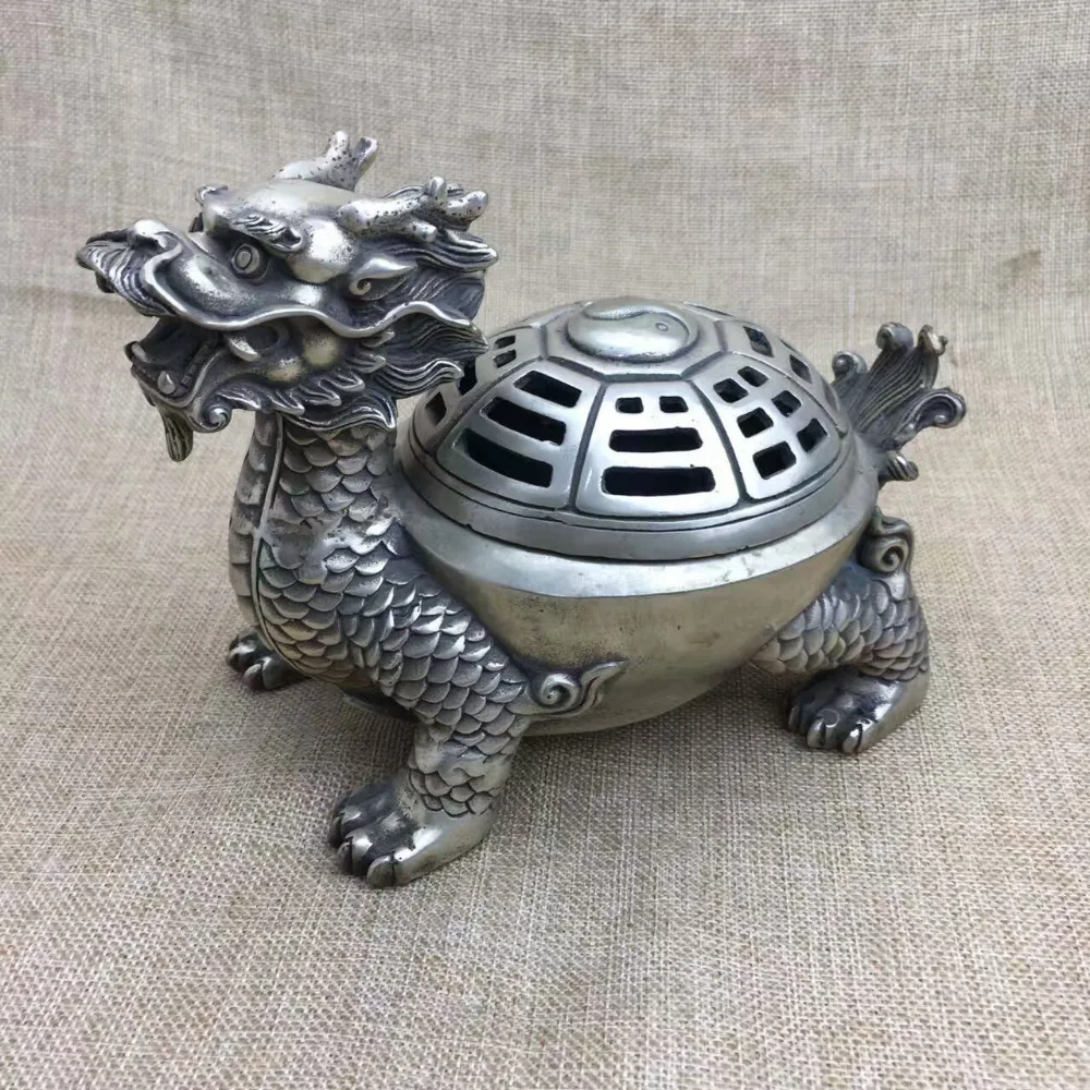 

Chinese Folk Collection Copper Dragon Head Turtle Body Incense Burner Censer Decoration Crafts Statues Sculptures