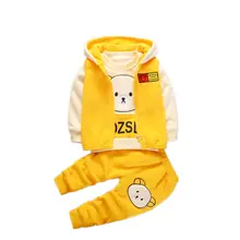 Осенне-зимние комплекты одежды из 3 предметов для маленьких девочек; бархатные утепленные Мультяшные наборы одежды для маленьких мальчиков; детский флисовый костюм