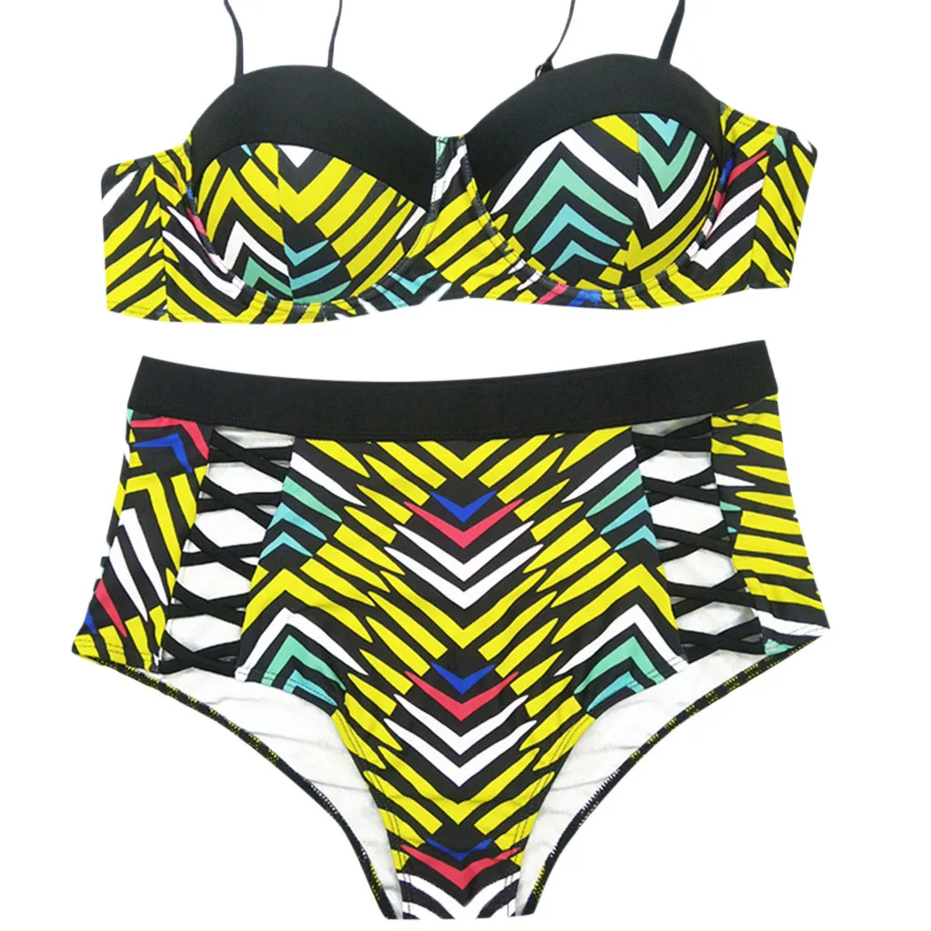 Women Swimwear Ladies Push Up Striped Print Sexy Beach Biquinis Feminino Costumi Da Bagno Donna Bikini Suit Plus Size 19M13