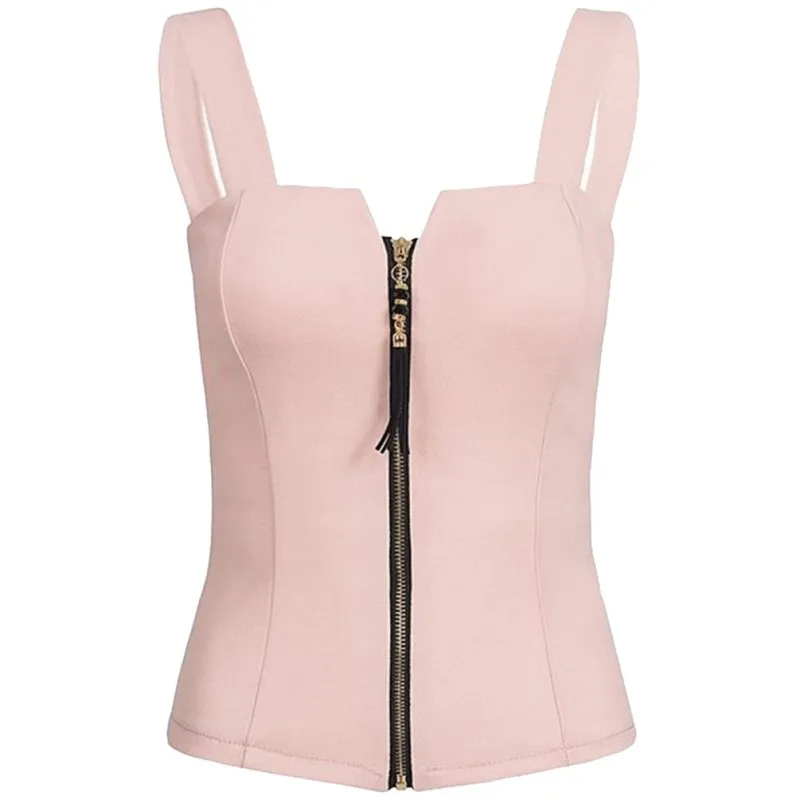 Top Fashion Sexy Small V Zip Black Vest Bow Beauty Back Nice Crop Top Women Ladies XL 2Xl Slim Thin Waist Shirt W1 Tops