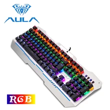 AULA Механическая игровая клавиатура с RGB подсветкой, металлическая панель, USB проводной синий переключатель для настольного ноутбука, Игровая клавиатура для геймера