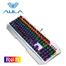 لوحة مفاتيح ألعاب ميكانيكية من AULA لوحة مفاتيح RGB بإضاءة خلفية معدنية مع مفتاح USB سلكي أزرق للوحة مفاتيح ألعاب الكمبيوتر المحمول المكتبي(China)