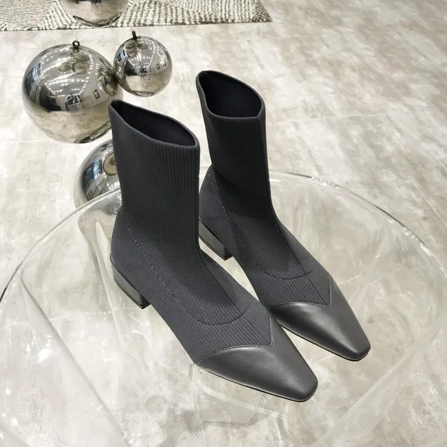 MONMOIRA/растягивающиеся вязаные сапоги-носки в стиле пэчворк; женские винтажные ботильоны с квадратным носком; теплая зимняя женская обувь; SWE0575