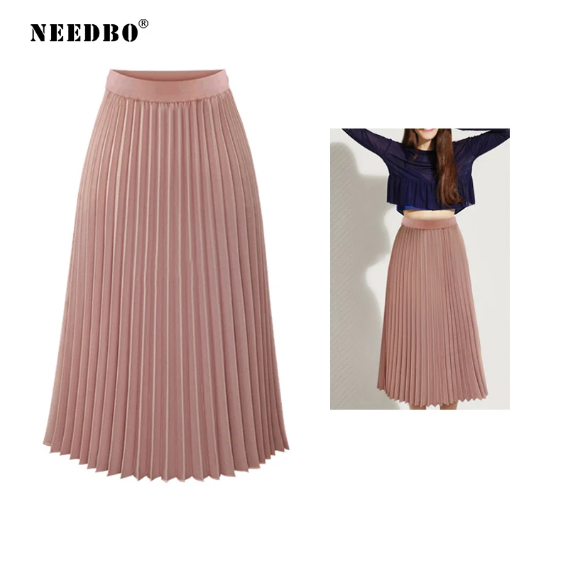NEEDBO модная юбка плиссированная миди однотонная длинная юбка с высокой талией женская летняя повседневная элегантные женские юбки мода WS23723