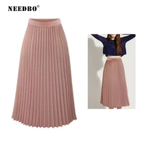 NEEDBO модная юбка плиссированная миди однотонная длинная юбка с высокой талией женская летняя повседневная элегантные женские юбки мода WS23723