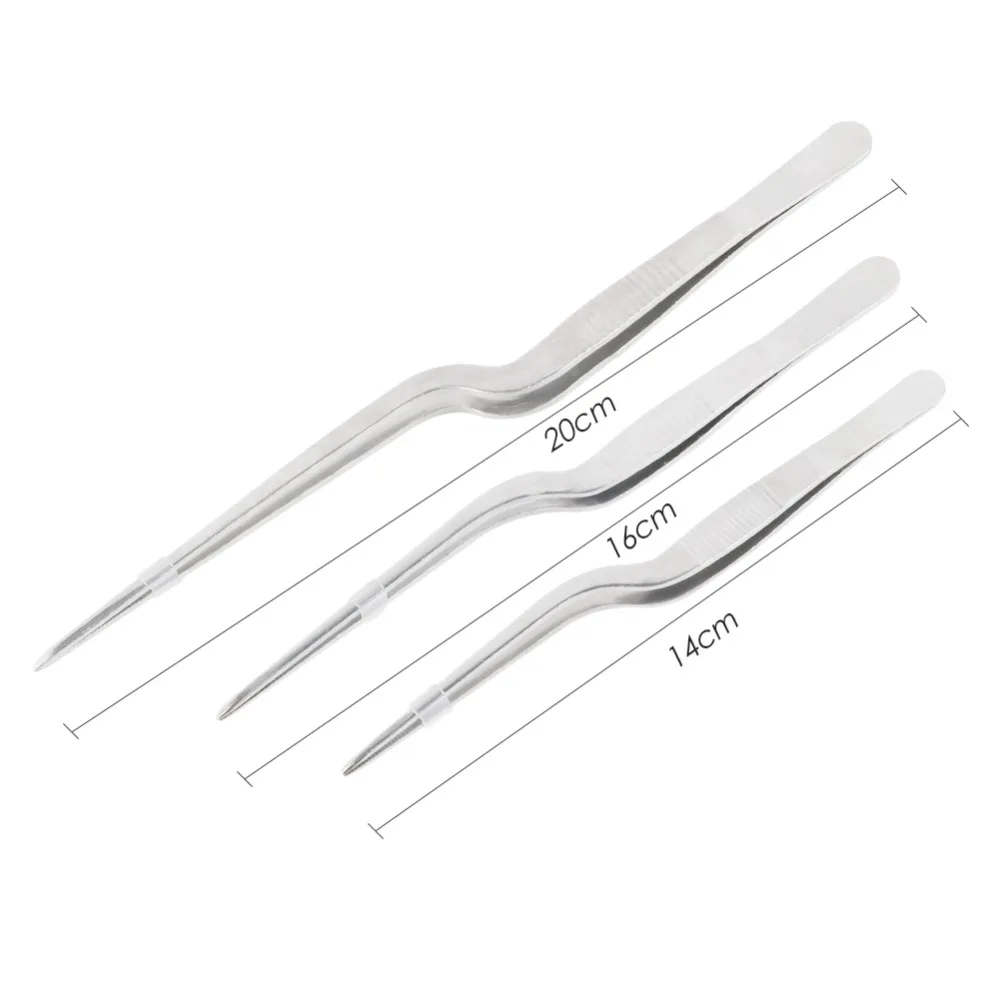 FIXFANS 1Pc Precision Medical Long Curved Tweezers Non-slip Stainless Steel Dental Bend Forceps Picking Tool 14cm 16cm 20cm