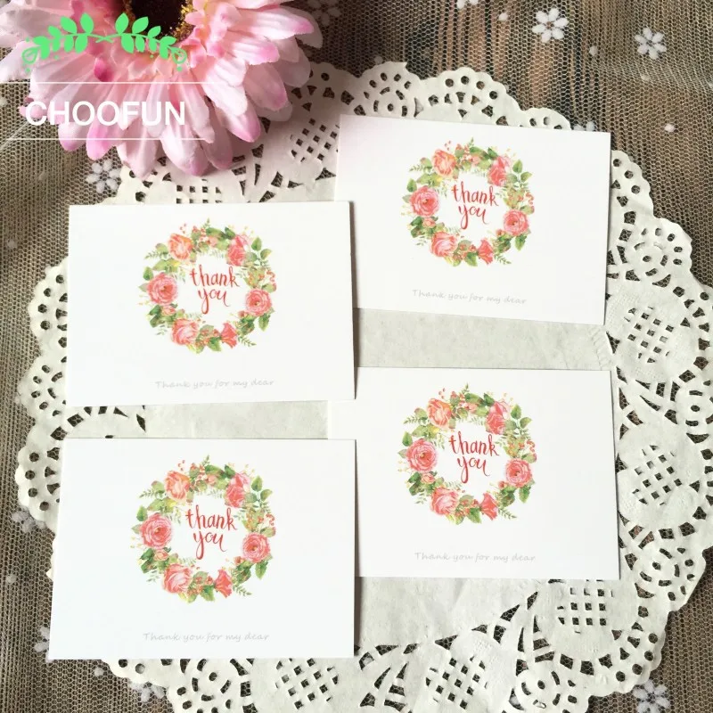 

50pcs/lot Flowers Wreath THANK YOU Style Paper Card Rewards Gift Decoration leave a Message Card Invitations Card ZS002